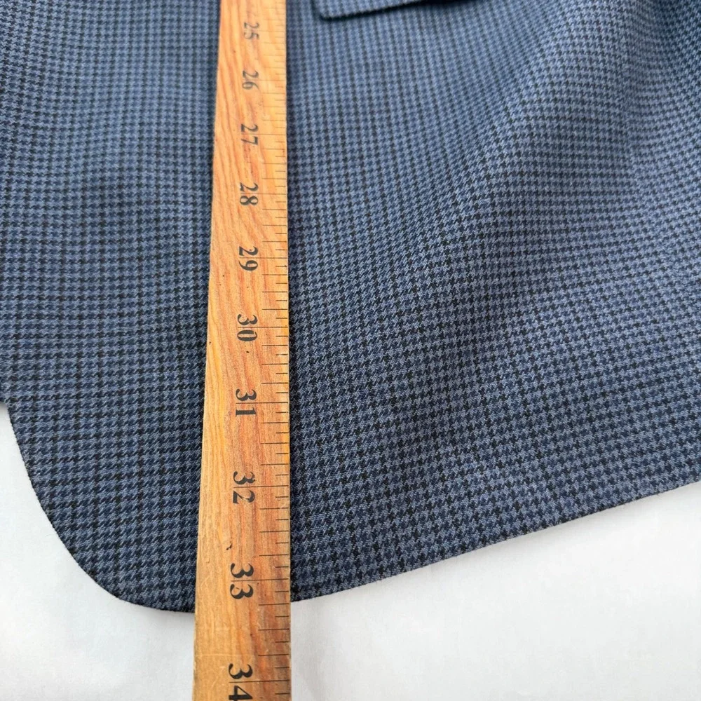 Ralph Lauren Mens Blue Houndstooth Sport Blazer Jacket‎ Wool Silk Plaid 42L